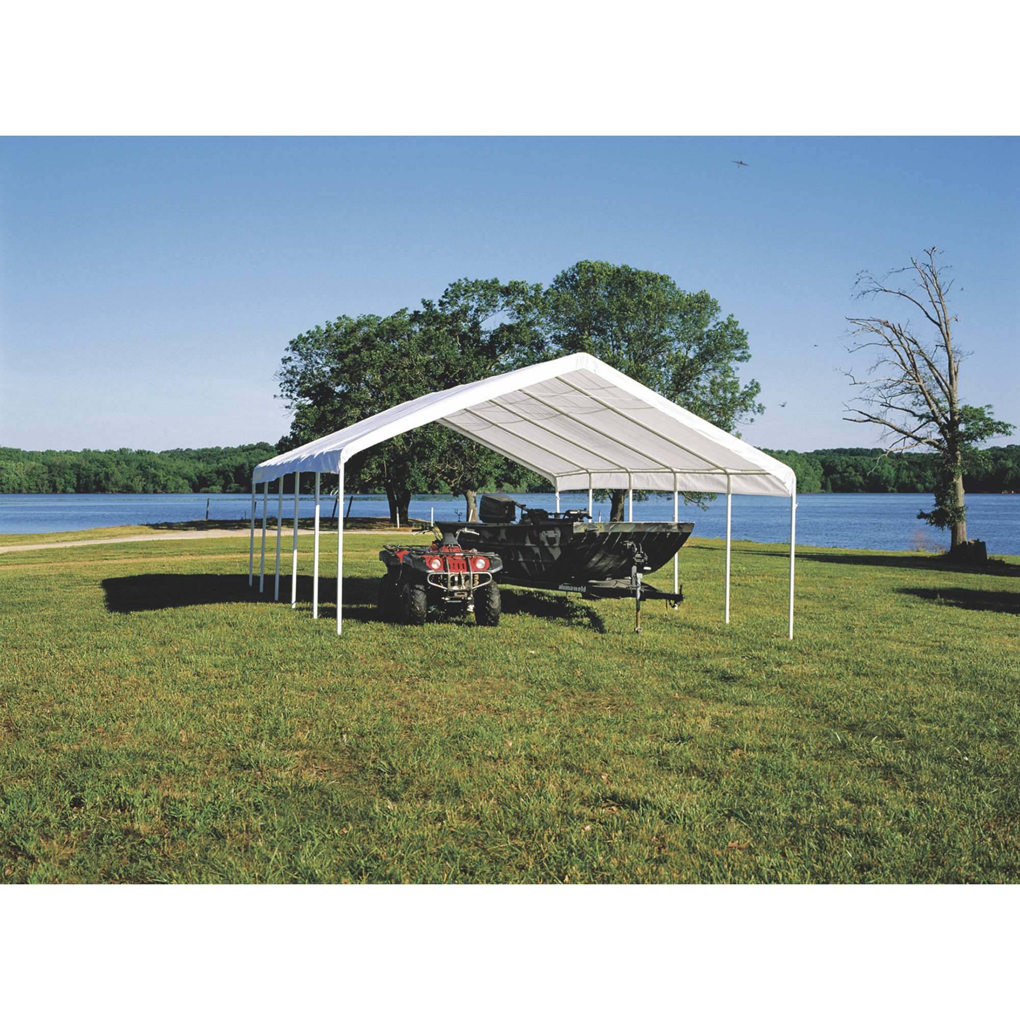 ShelterLogic Super Max 18Ft.W Commercial Canopy, 30ft.L x 18ft.W x 11ft.H, 2in. Frame, 12-Leg, Model# 26767